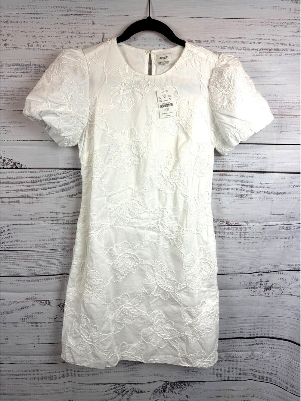 J.CREW white cotton embroidered puff sleeve pockets lined mini dress size 00 NWT